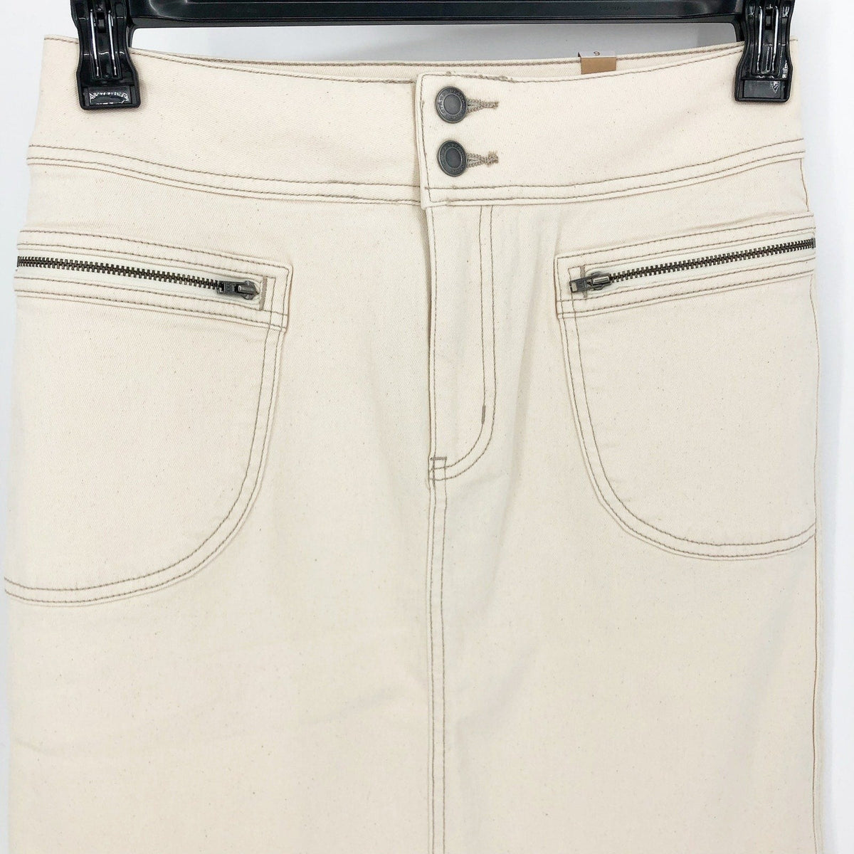 PRANA Womens Broadway Denim Skirt Size 8 Natural Cream Knee Length Stretch NWT