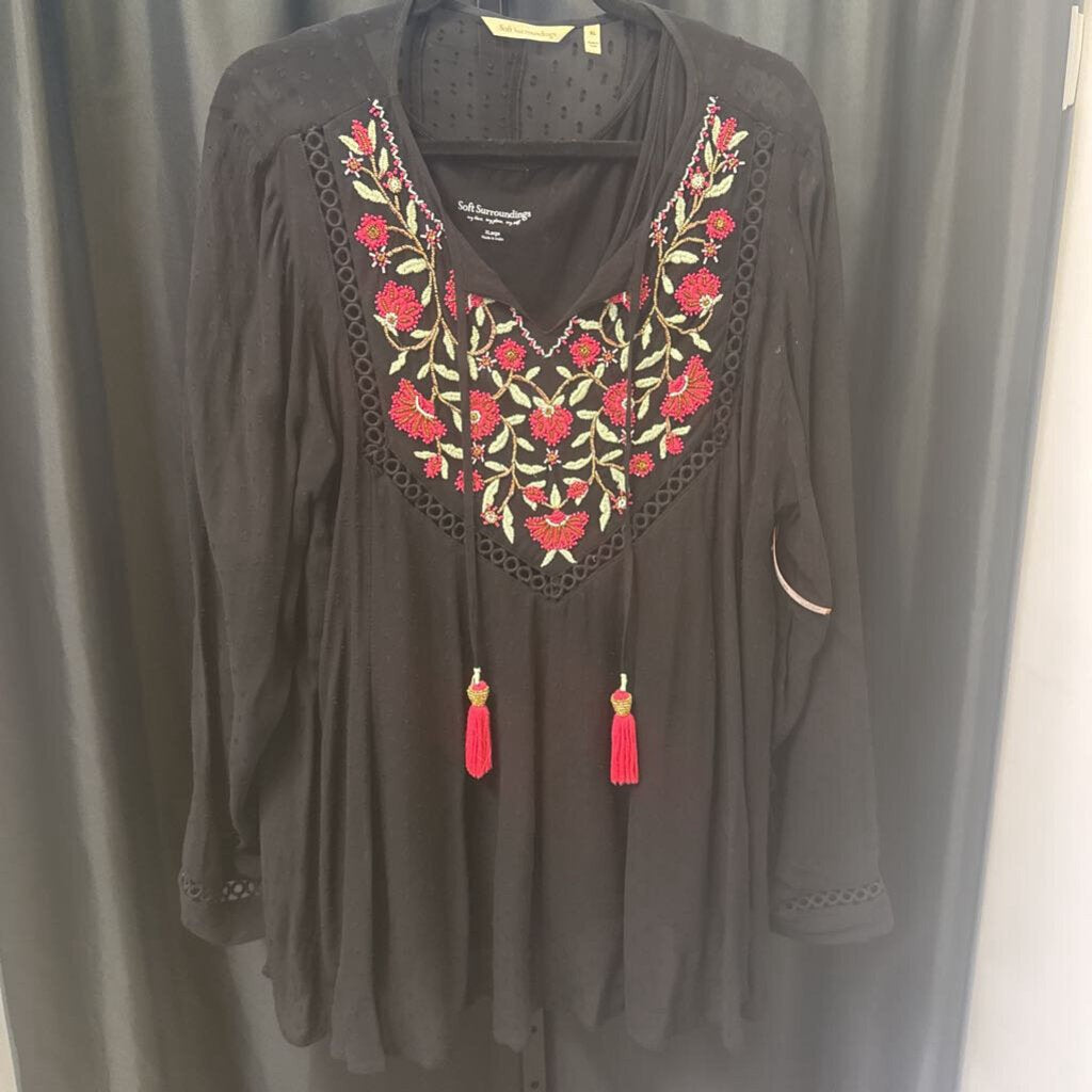 Soft Surroundings 2Pc Sheer L/S Embroid TOPS XL