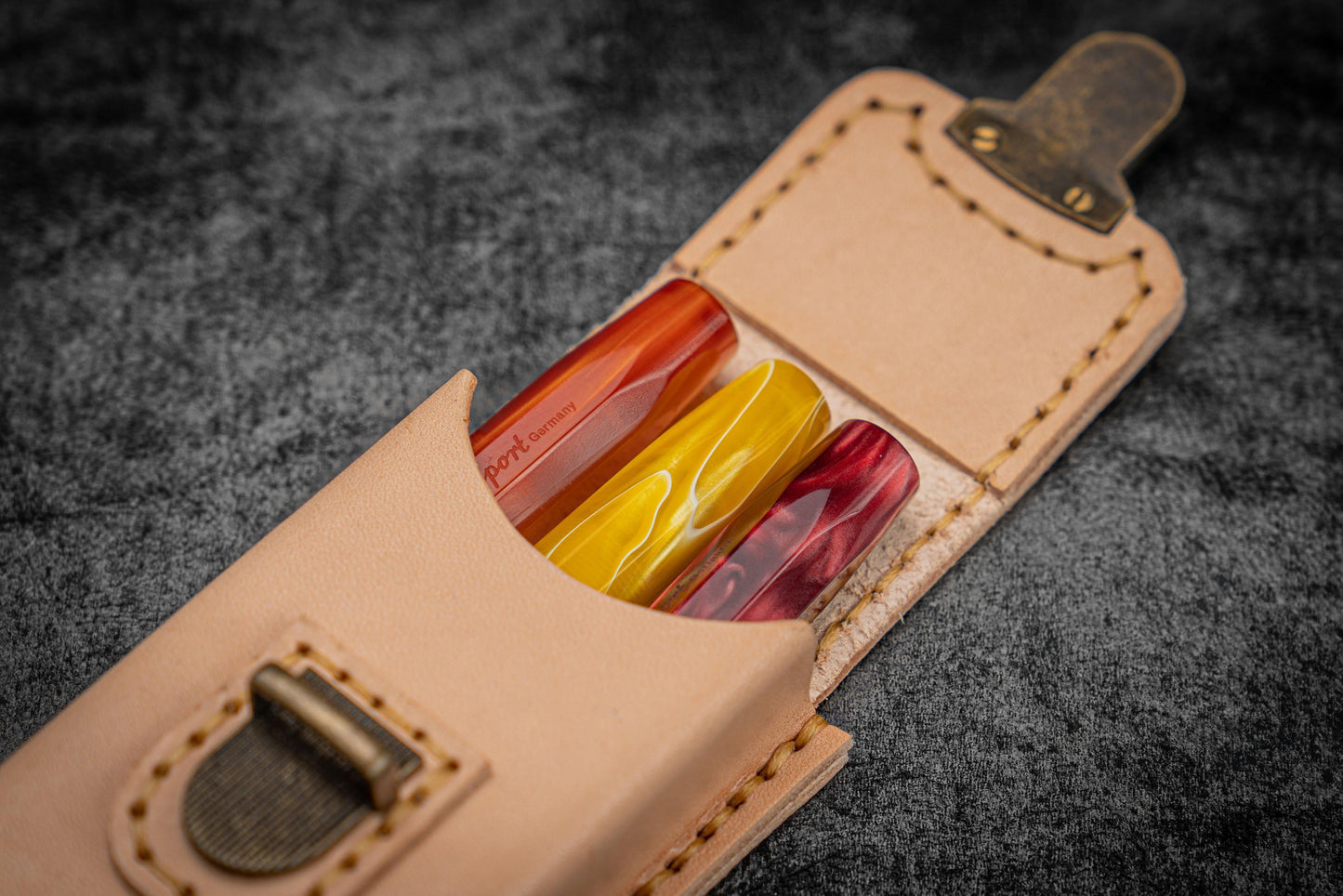 The Old School - Leather Molded Pen Case for 3 Pocket Pens - Undyed Leather