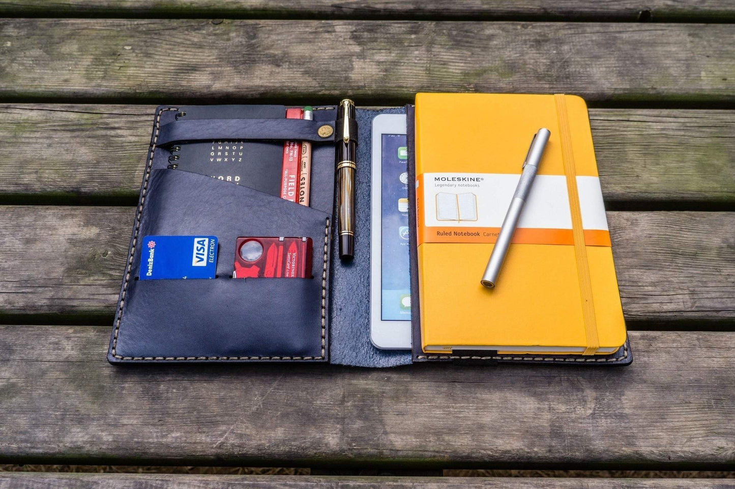 Leather Rhodia A5 Notebook & iPad Mini Cover - Navy Blue