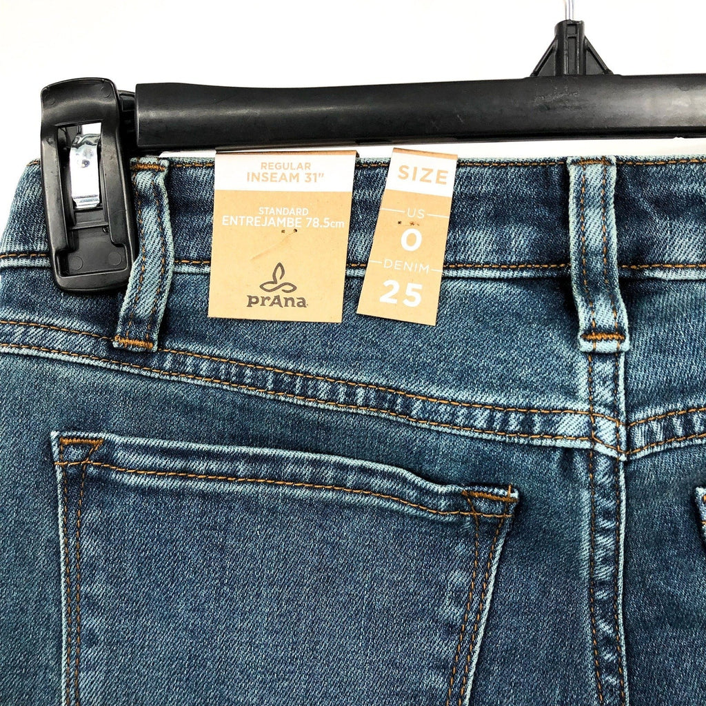 PRANA Womens Sienna Mid Rise Skinny Jeans 25x31 US 0 True Blue Stretch Denim NWT
