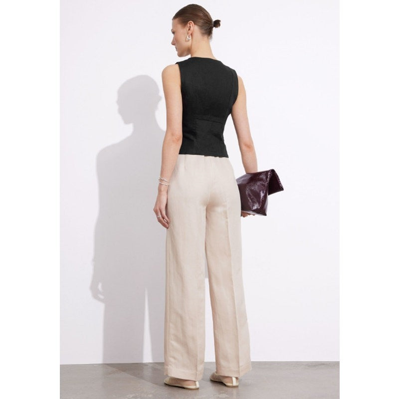 & Other Stories Women's Wide Leg Pants Size 8 Light Beige Linen Blend NWT