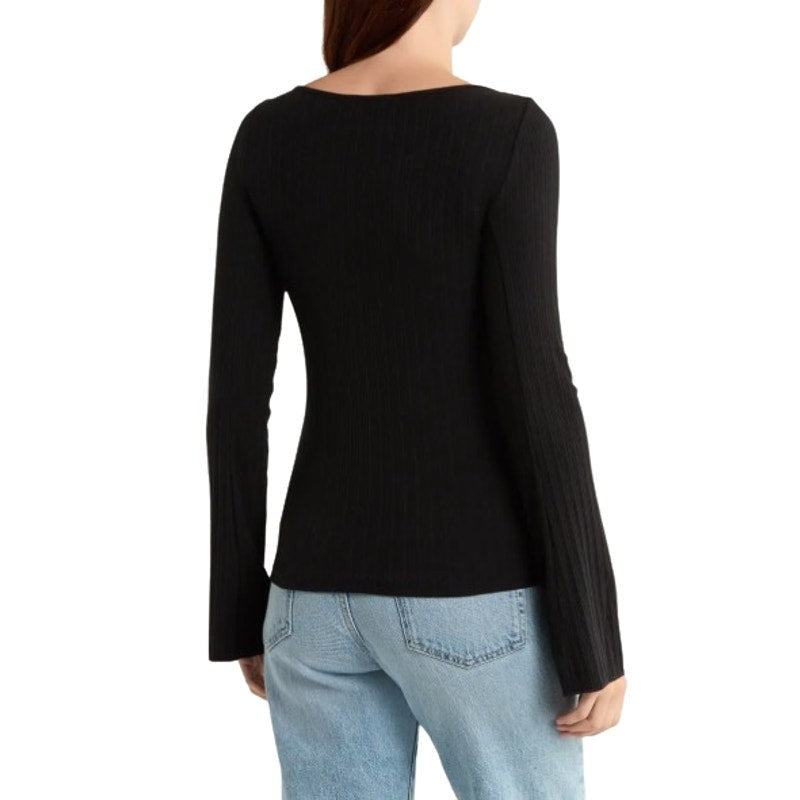 MADEWELL Women's Boat Neck Rib Top XS Jet BlackLong Sleeve NS805 NWT