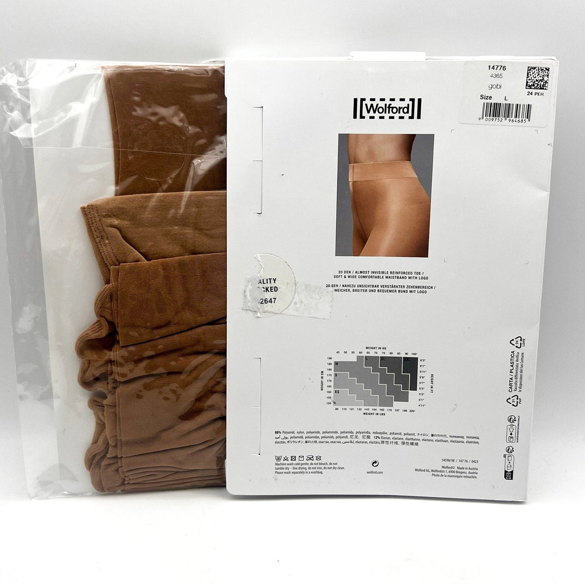 WOLFORD Women's Satin Touch 20 Tights Large Gobi Tab Shimmering NWT