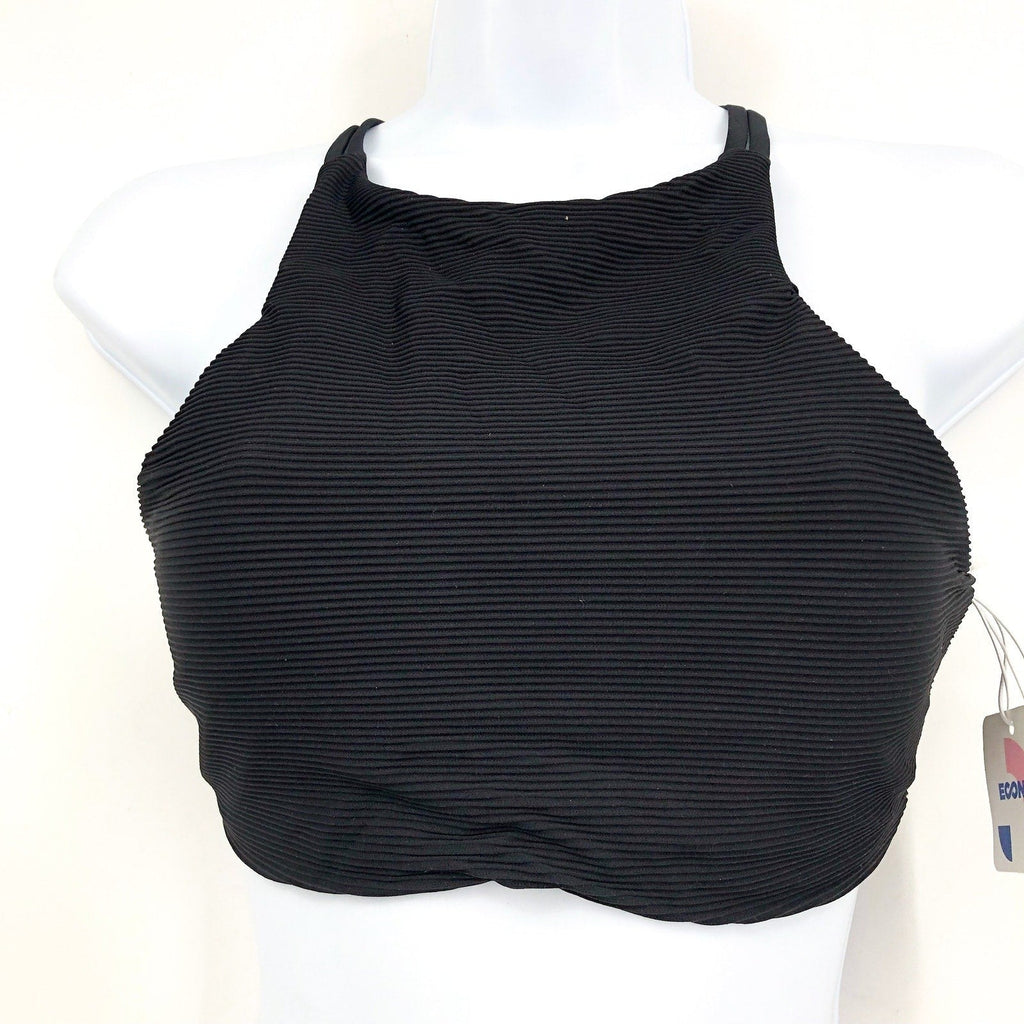 PRANA Women's Onyx Bay Bikini Top Small Black Ottoman High Neck Ribbed NWT