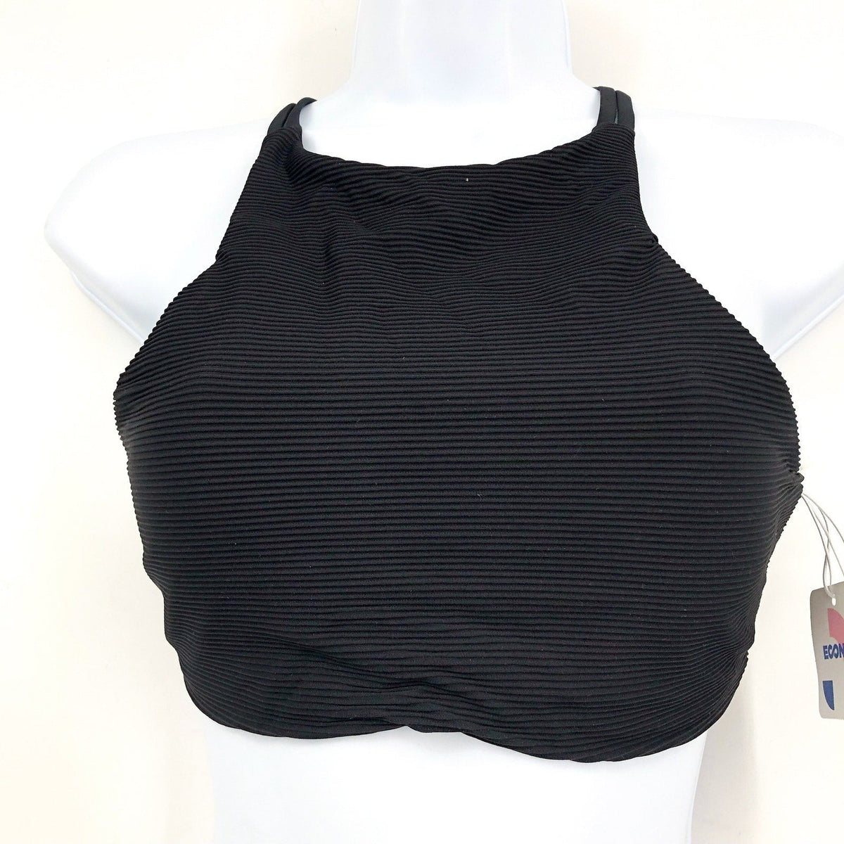 PRANA Women's Onyx Bay Bikini Top Small Black Ottoman High Neck Ribbed NWT