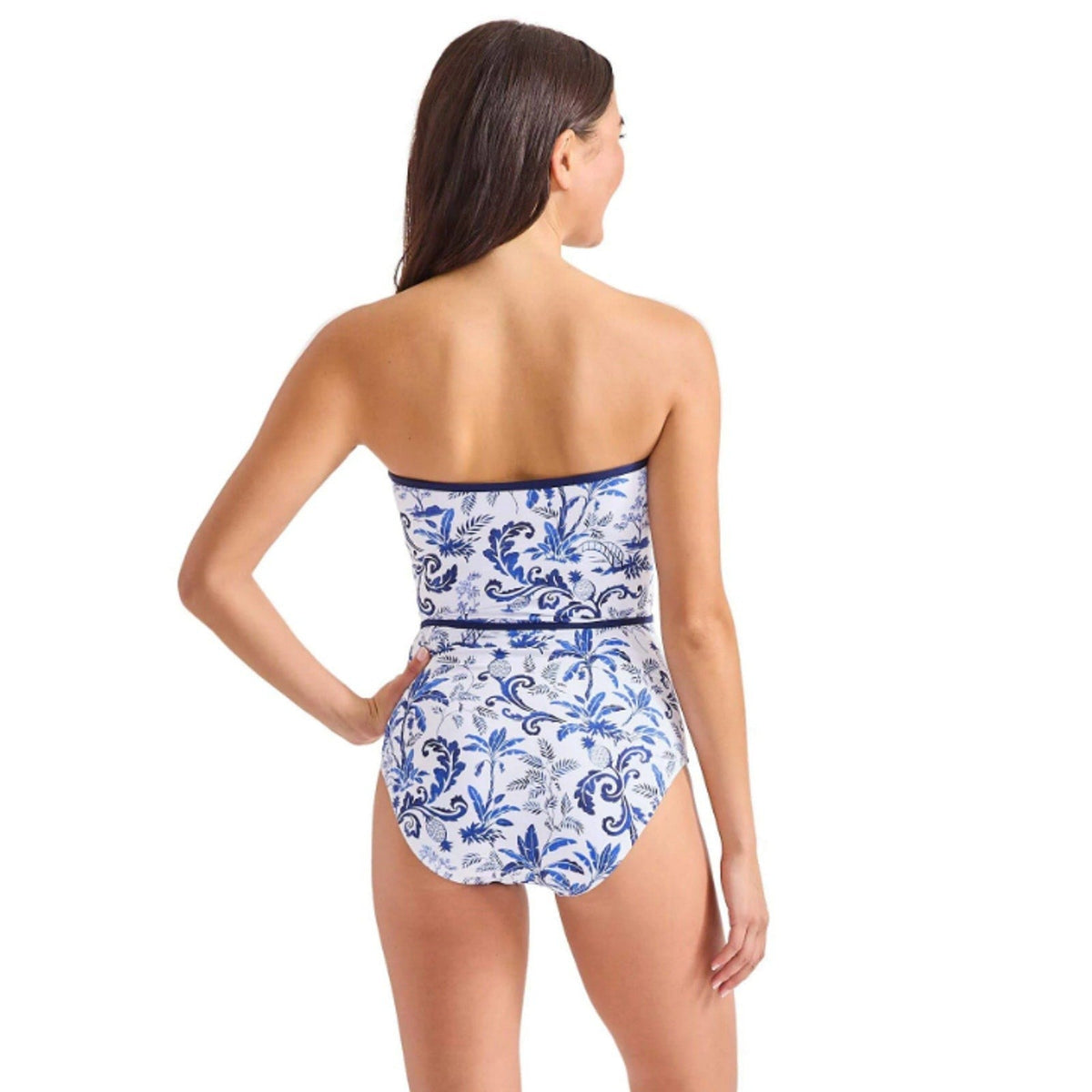 TOMMY BAHAMA Terrazzo Tile Bandeau One Piece Swimsuit Size 8 Blue Floral NWT