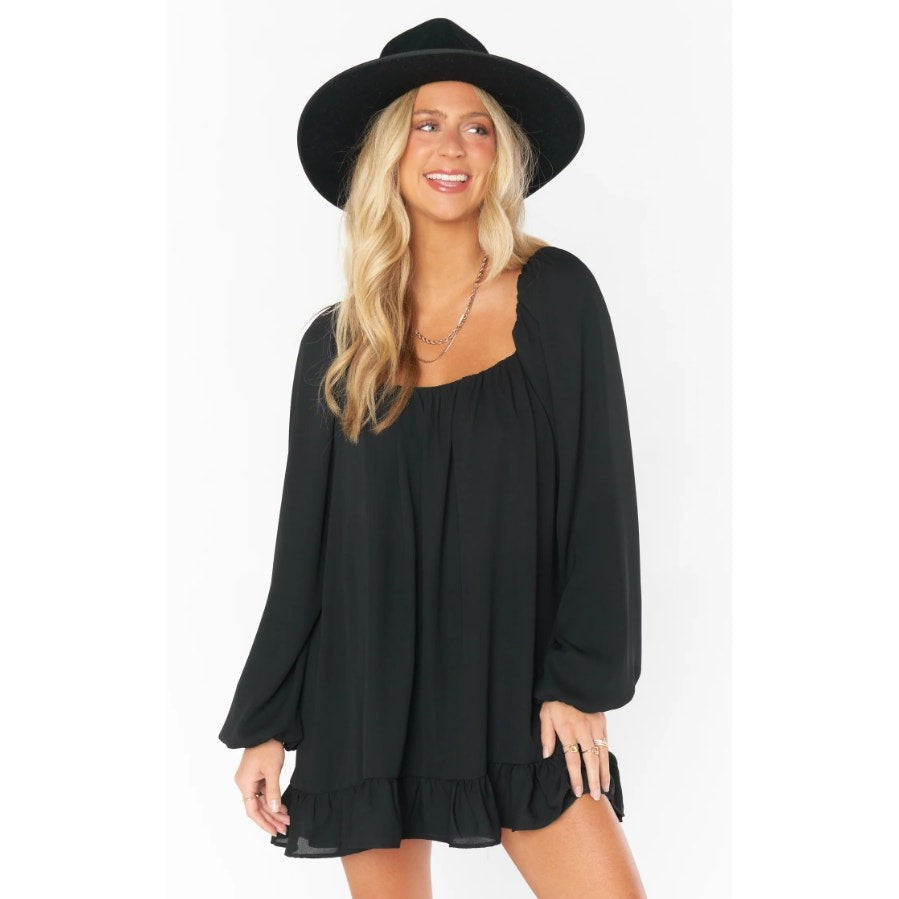 SHOW ME YOUR MUMU Women's Briar Mini Dress Medium Black Ruffle Long Sleeve NWT