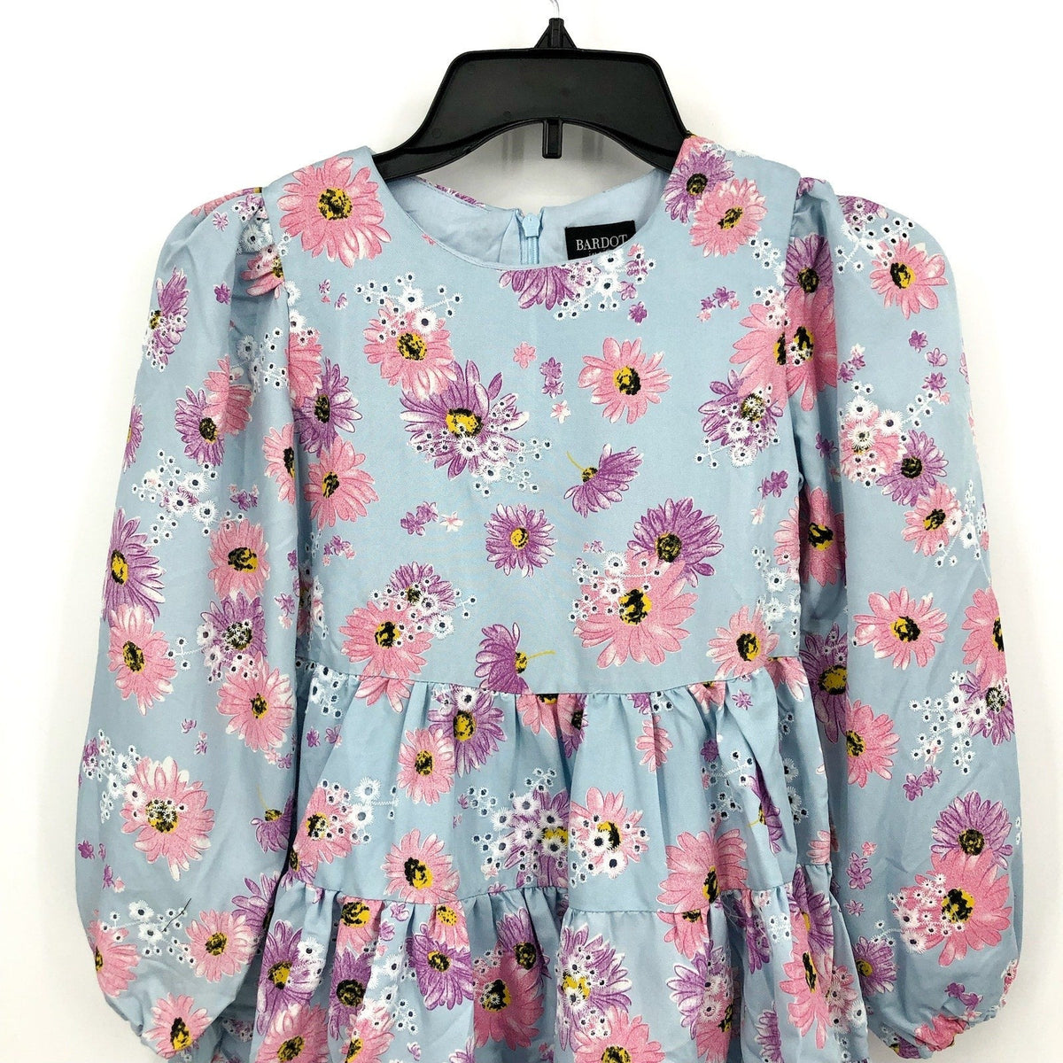 BARDOT Girls Ella Broderie Dress Size 8 Blue Floral Size Long Sleeve NWT