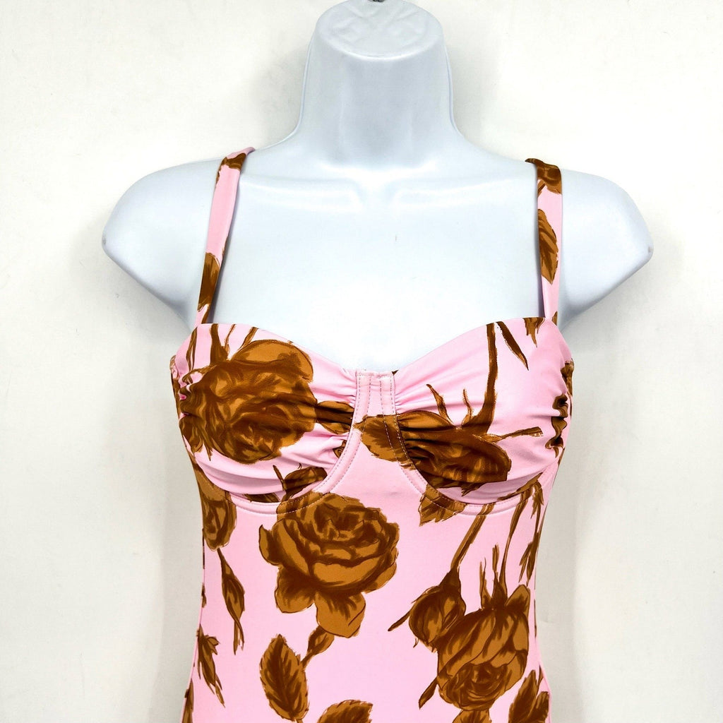 SEAFOLLY Rococo Underwire One Piece Swimsuit Size 8 Pink Blossom Ruched NWT