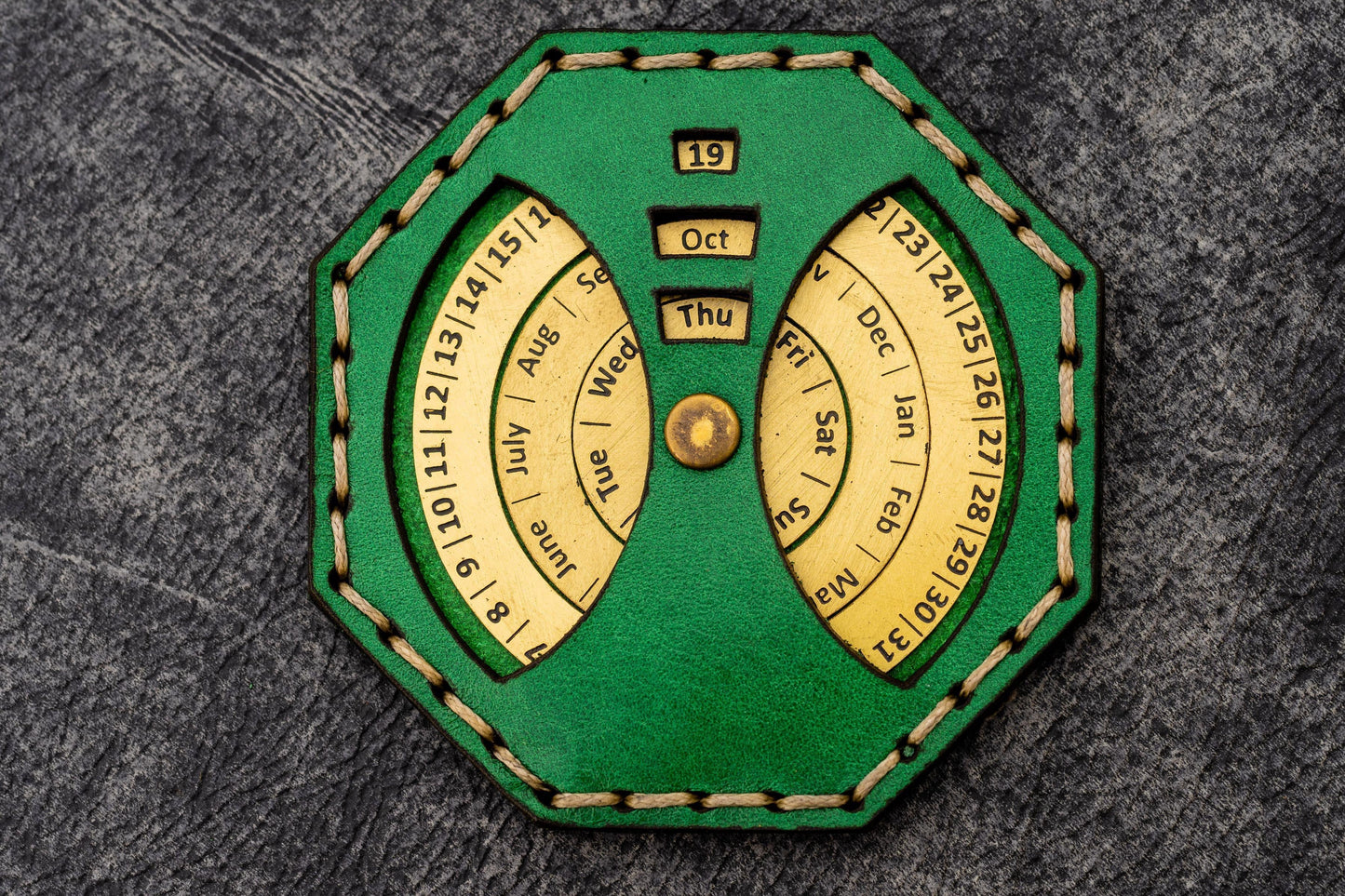 Leather and Brass Perpetual Calendar - Octagon