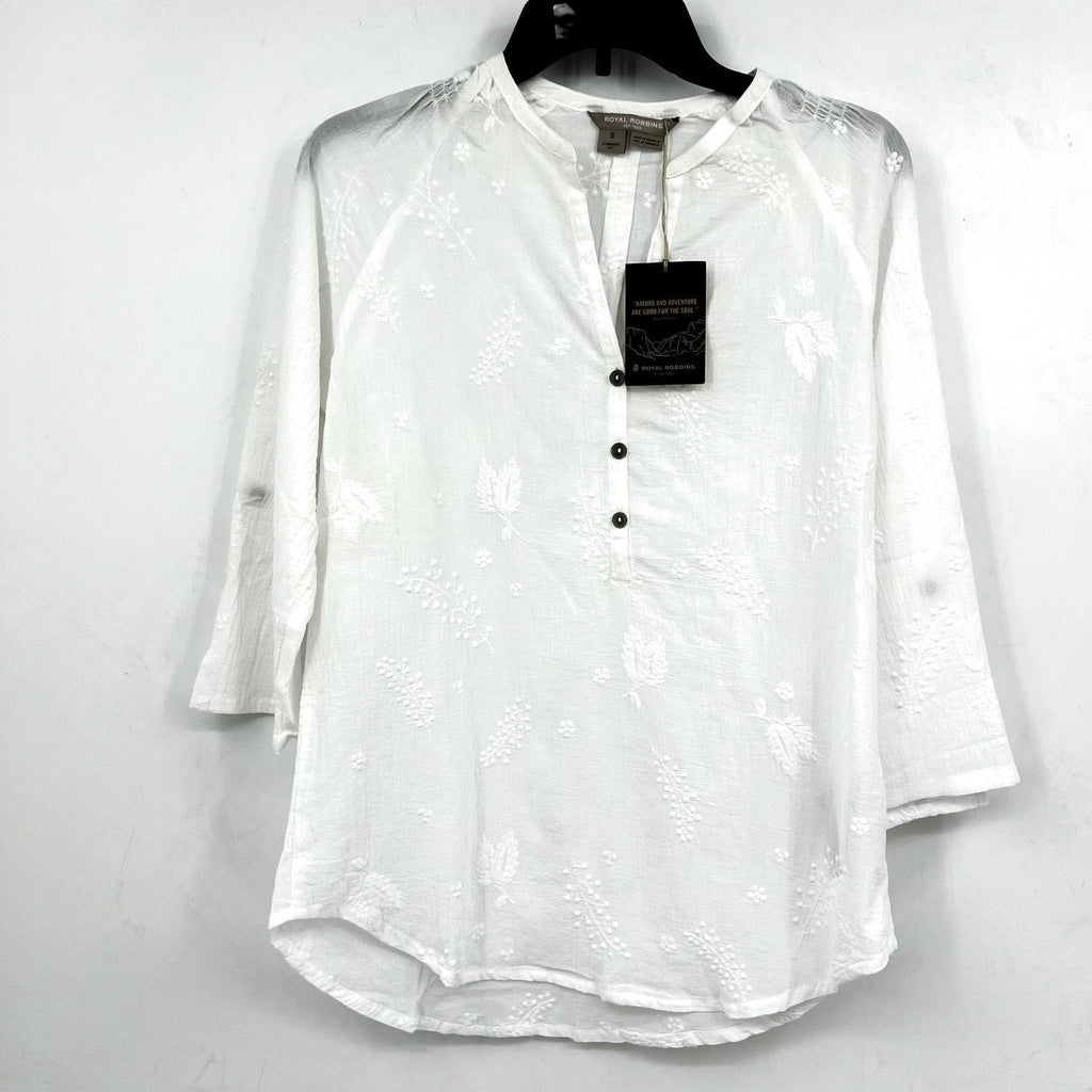 ROYAL ROBBINS Women's Oasis Tunic II Top Small White Embroidered 3/4 Sleeve NWT