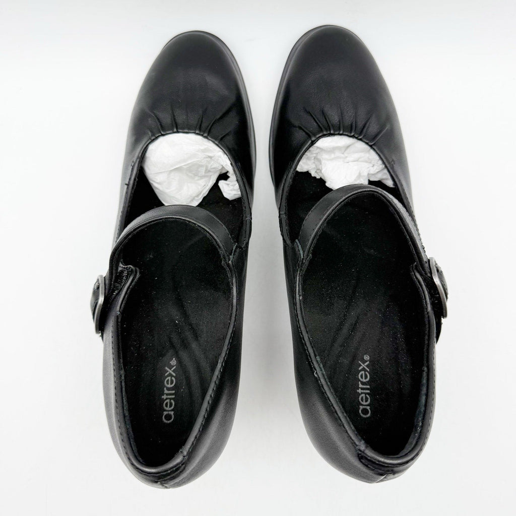 Aetrex Womens Sara Mary Jane Pumps EU 36 US 6-6.5 Black Leather Heels NIB