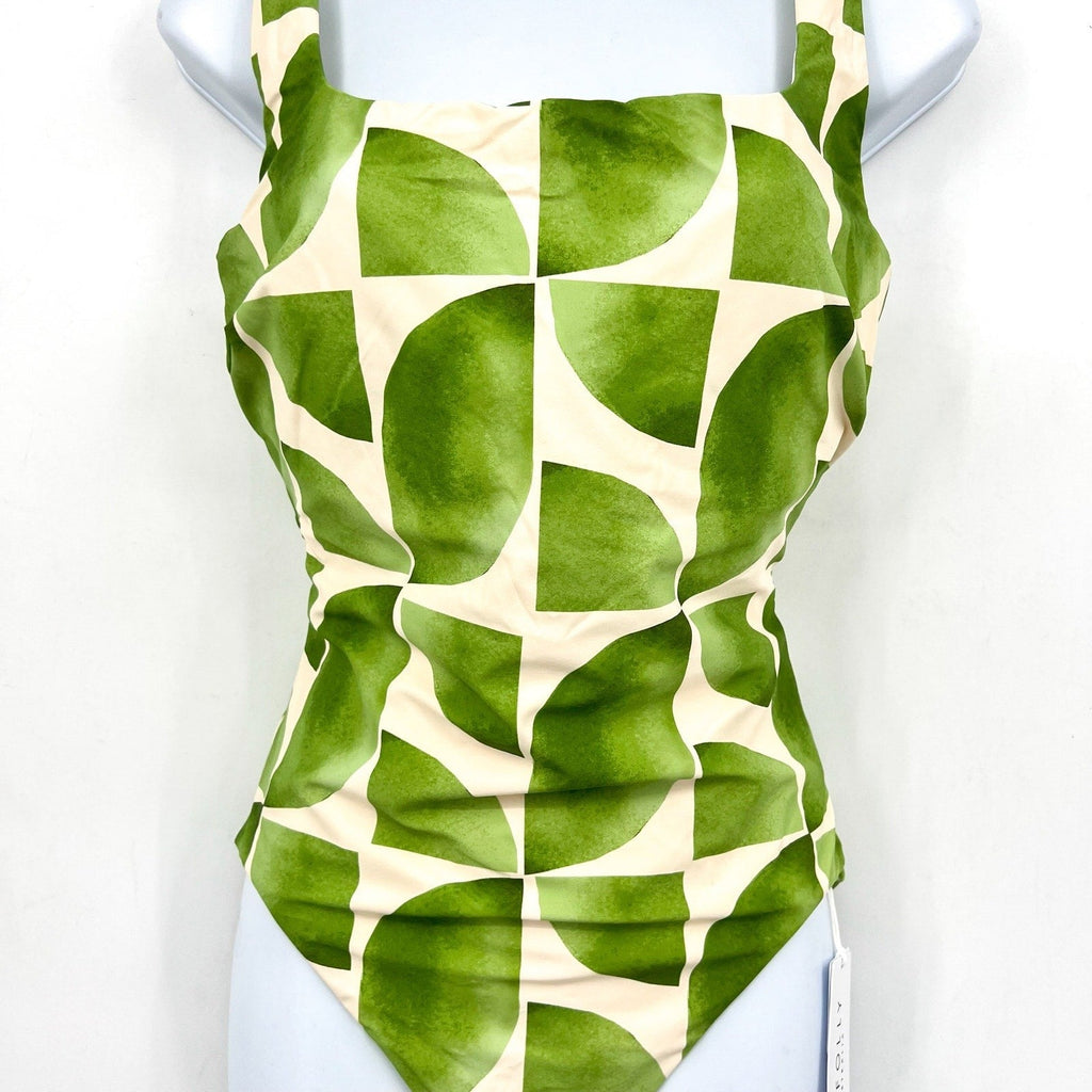 Seafolly Women's Sunray One Piece Swimsuit Size 12 DD Sage Green Geometric NWT