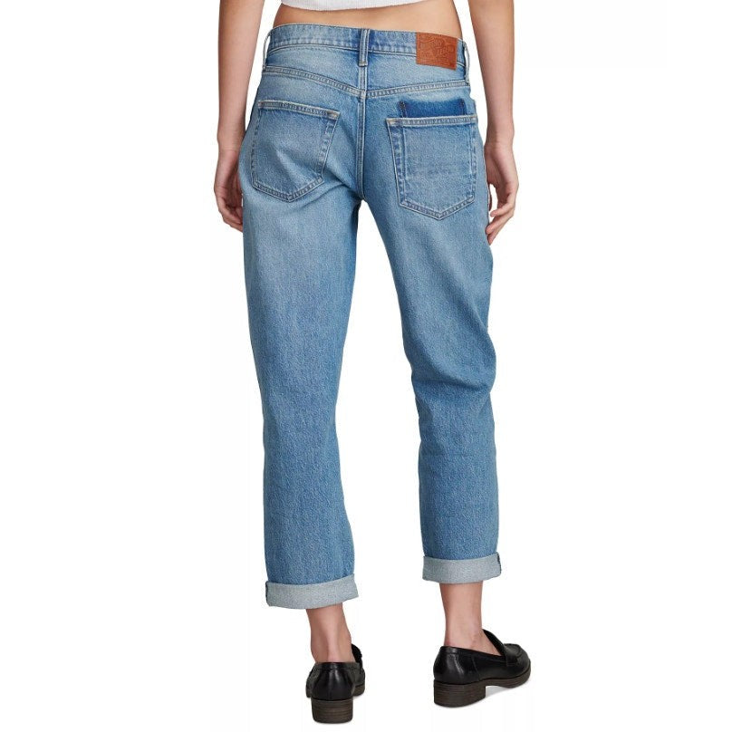LUCKY BRAND Women's Patched Boy Jeans Size 6 28A Blue Button-Fly Mid-Rise NWT