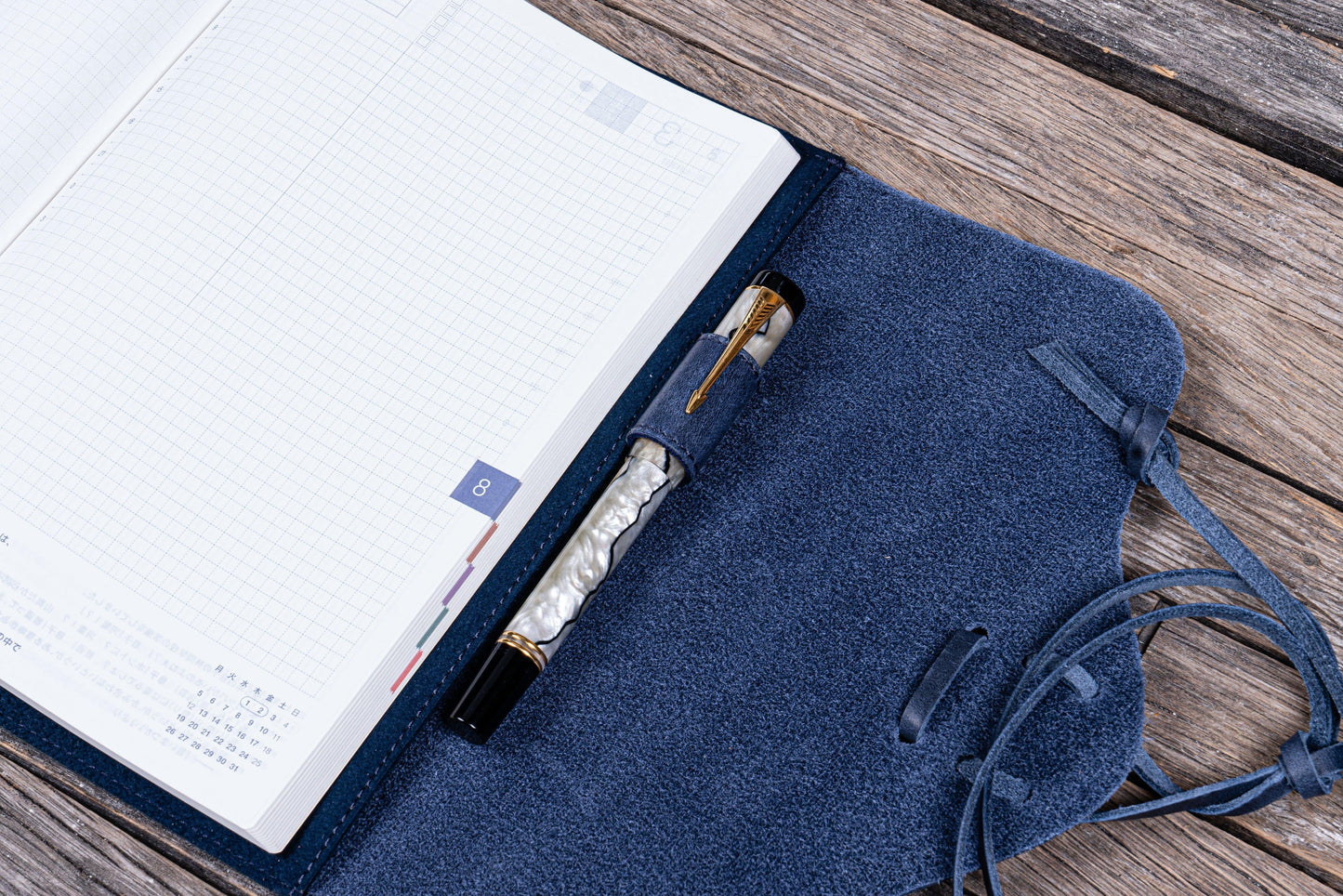 Refillable Leather Wrap Journal / Planner Cover - Crazy Horse Navy Blue