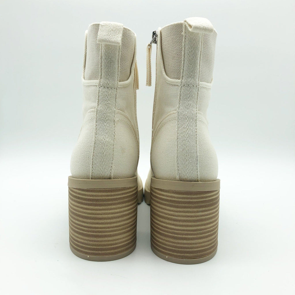 Dolce Vita Womens Combat Boots Size 8.5 Stacked Heel Off White Canvas NWOB
