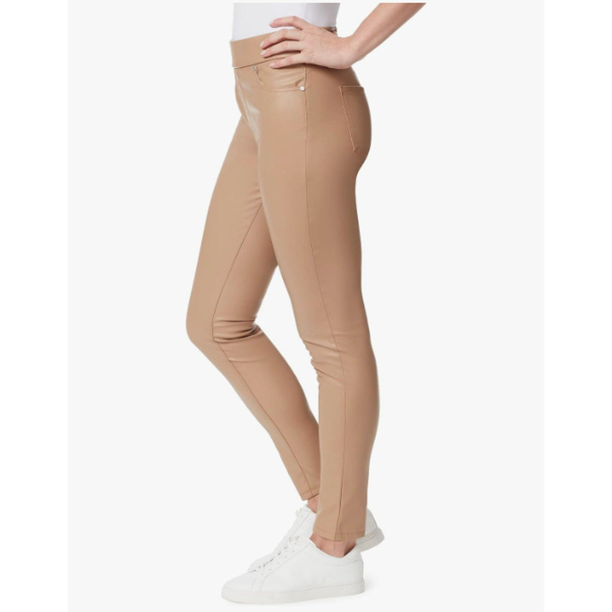 GLORIA VANDERBILT Avery Faux Leather Leggings Size 12 Tan Skinny Pull on NWT
