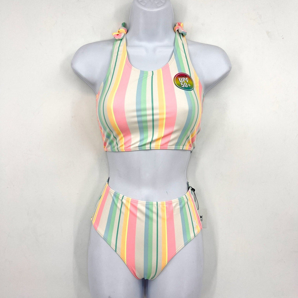 HURLEY Girl's Crossback Tankini 2-Piece Bikini Set Size 8 Pastel Striped NWT