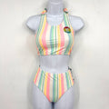 HURLEY Girl's Crossback Tankini 2-Piece Bikini Set Size 8 Pastel Striped NWT