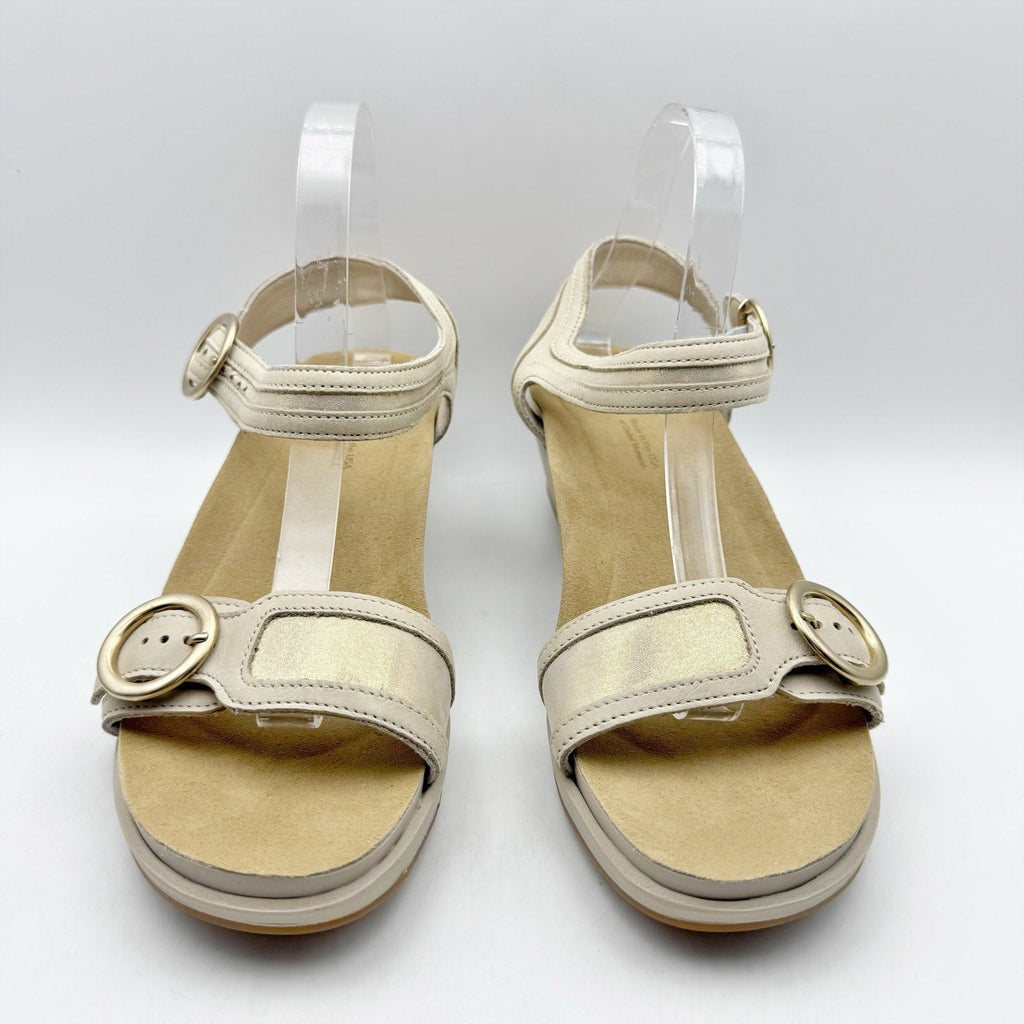SAS Womens Seight Wedge Sandals Size 9 Narrow Gold Beige Leather NIB
