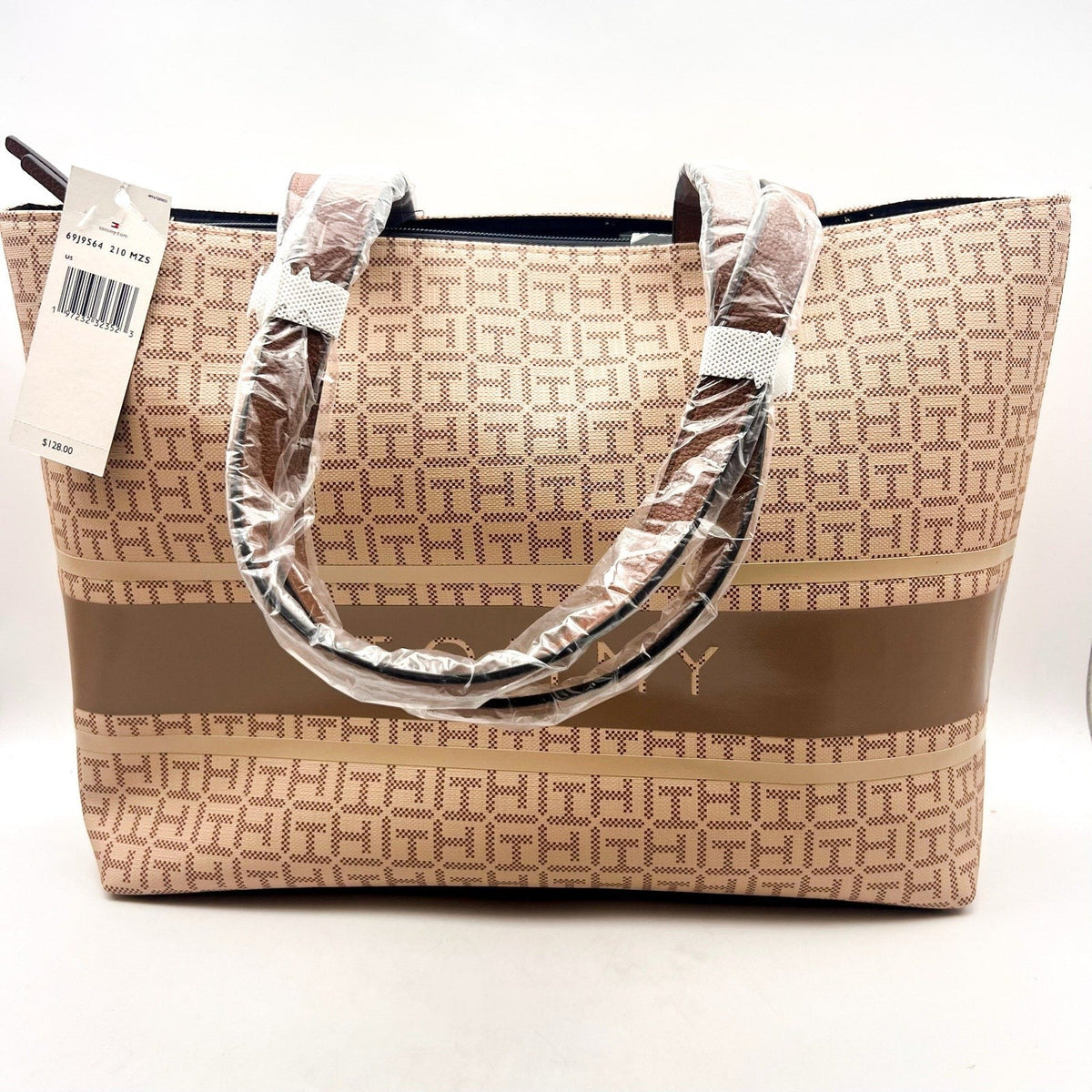 TOMMY HILFIGER Women's Birdie II Tote Coated Square Monogram Tan Brown NWT