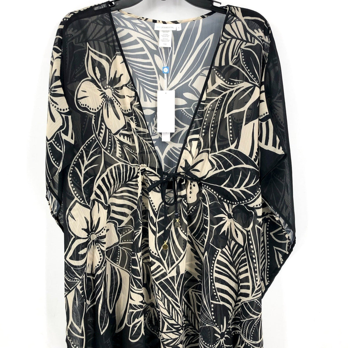 BLEU ROD BEATTIE Womens Ciao Bella Tunic Cover Up Large Black Floral Chiffon NWT