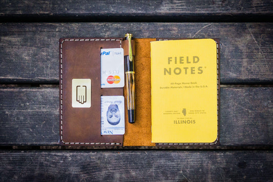 No.33 Personalized Leather Field Notes Cover - Crazy Horse Brown