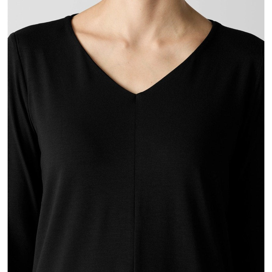 EILEEN FISHER Women's Fine Jersey Long Sleeve V-Neck Top XS Black Slim Fit NWT