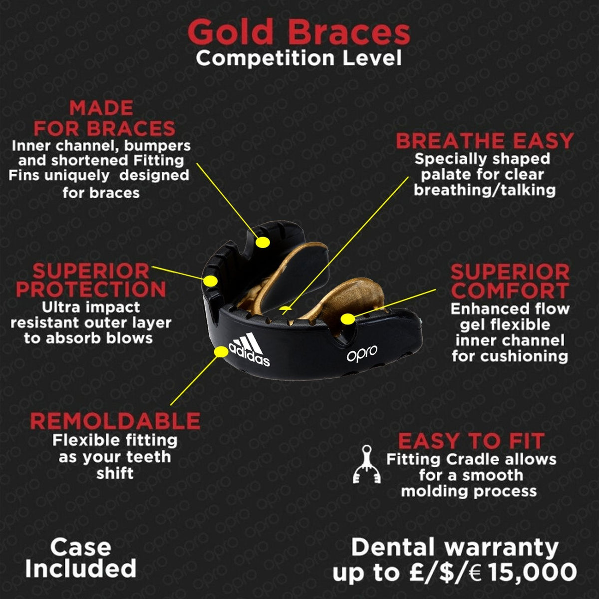 adidas OPRO Mouthguard GOLD BRACES Adult (Ages 10+)