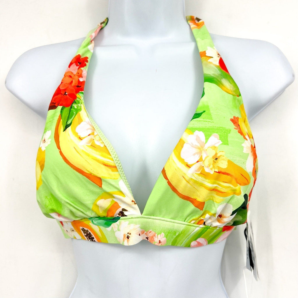 SEAFOLLY Womens Tropique Multi Fit Triangle Bikini Top Size 6 Green Longline NWT