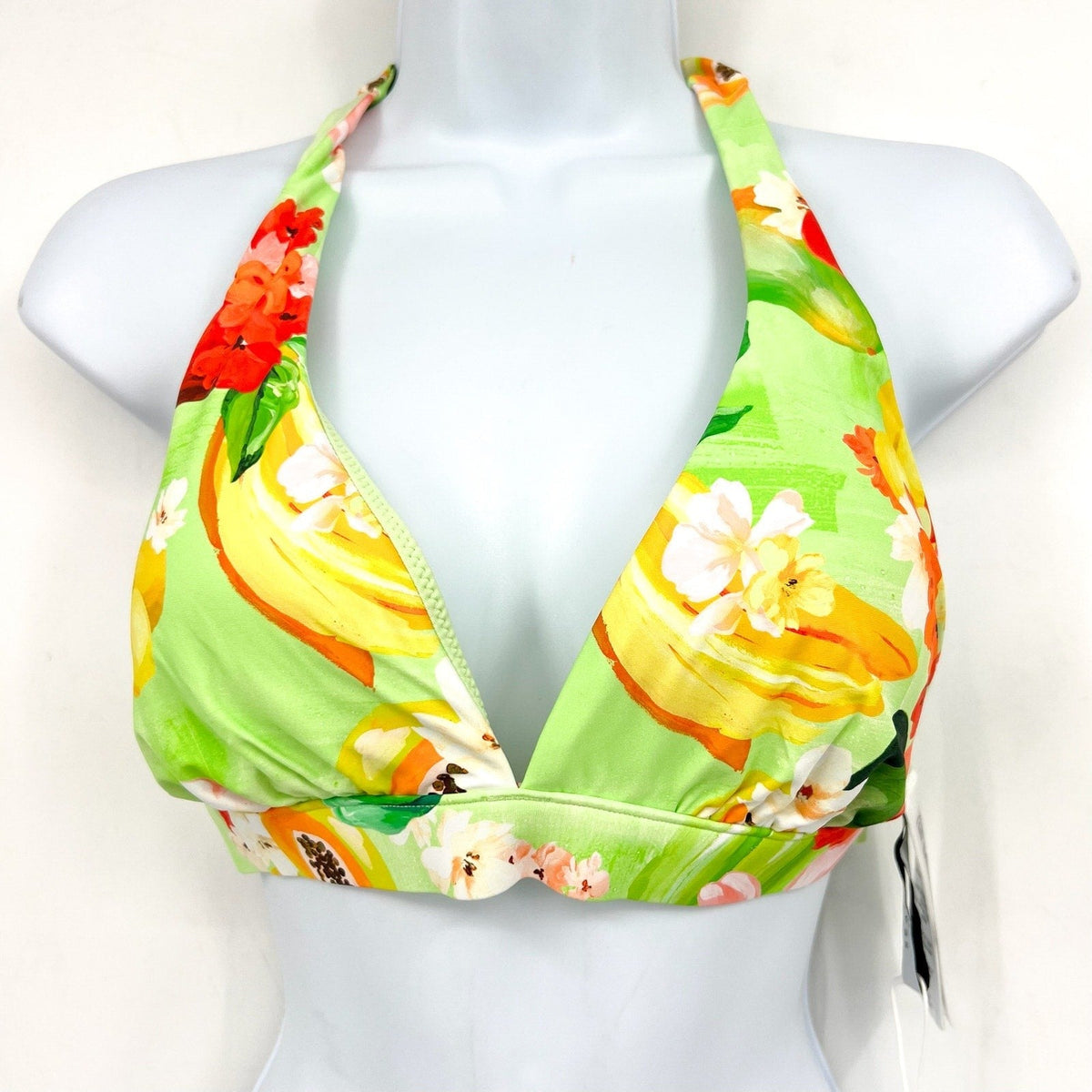 SEAFOLLY Womens Tropique Multi Fit Triangle Bikini Top Size 6 Green Longline NWT