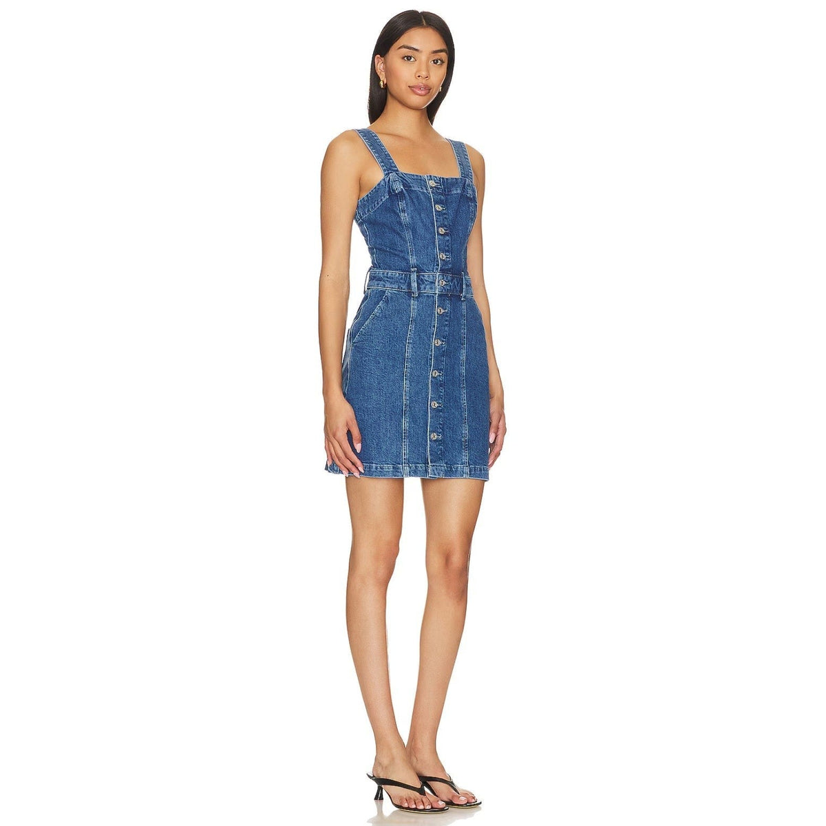 PAIGE Women's Maddy Denim Tank Dress Size 10 Delia Blue Button Front Revolve NWT