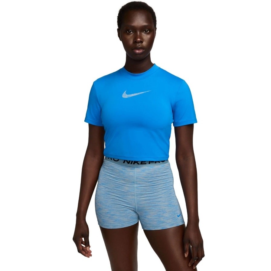 NIKE PRO Women's Dri-FIT Short-Sleeve Cropped Top Medium Royal Blue Tee NWT