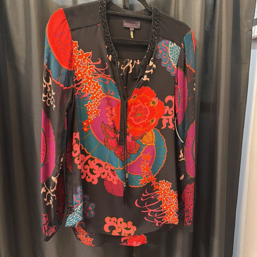 Hale Bob Silk Floral Beaded LS TOPS S