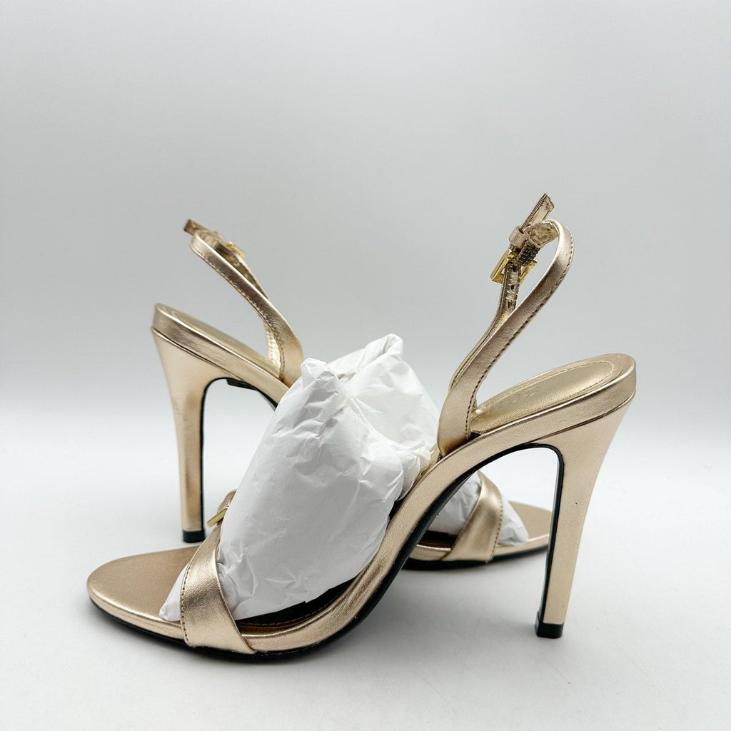 SCHUTZ Womens Aurora Sling Heeled Sandals Size 7.5 Platina Gold Stiletto NWOB