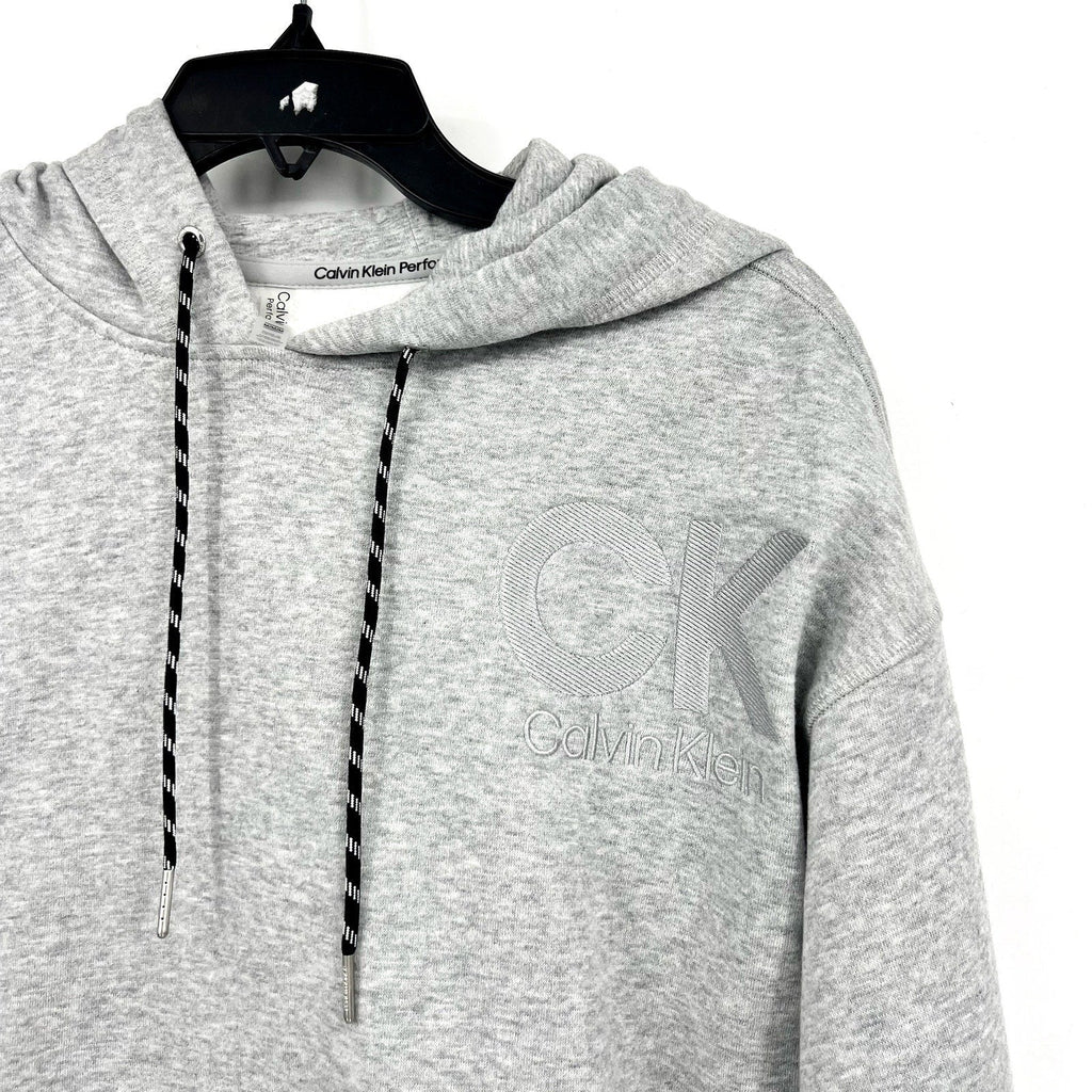 CALVIN KLEIN Women's Logo Hoodie Medium Pearl Grey Pullover Sweatshirt NWT
