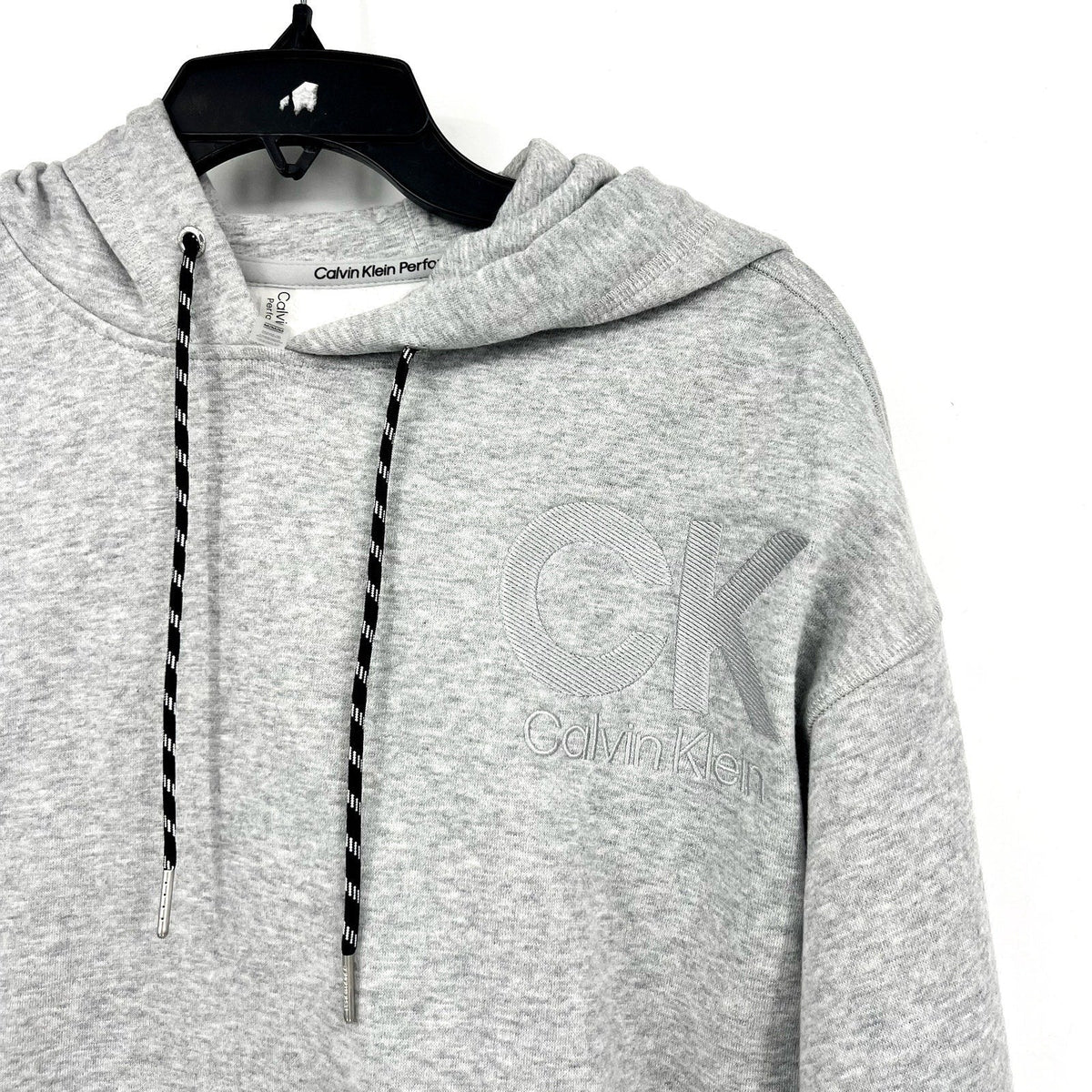 CALVIN KLEIN Women's Logo Hoodie Medium Pearl Grey Pullover Sweatshirt NWT