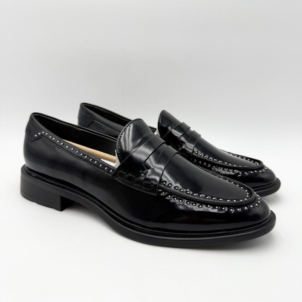 Franco Sarto Womens Eden Studded Loafers Size 8.5 M EU 39 Black Slip On NWOBl