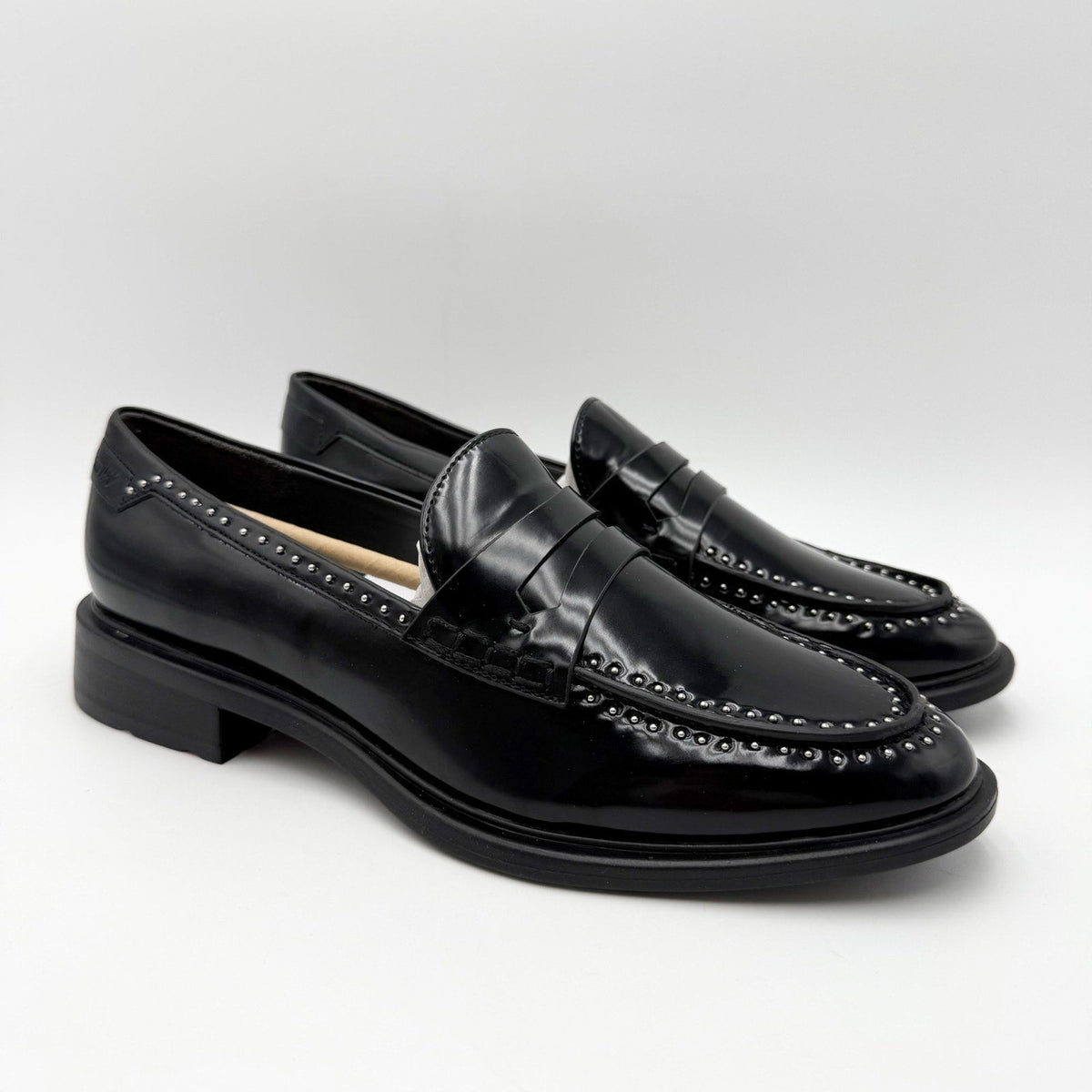 Franco Sarto Womens Eden Studded Loafers Size 8.5 M EU 39 Black Slip On NWOBl