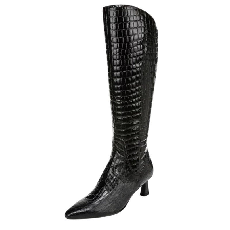 Naturalizer Womens Deesha Knee High Boot 6.5 M Wide Calf Black Croc Leather NWOB
