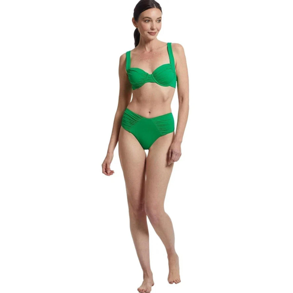 BECCA Color Code French Cut Bikini Bottom Small Emerald Green Shirred NWT