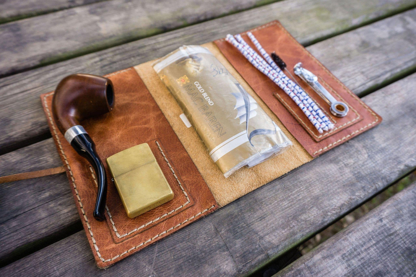 Personalized Leather Pipe Pouch/Pipe Roll - Rustic Brown