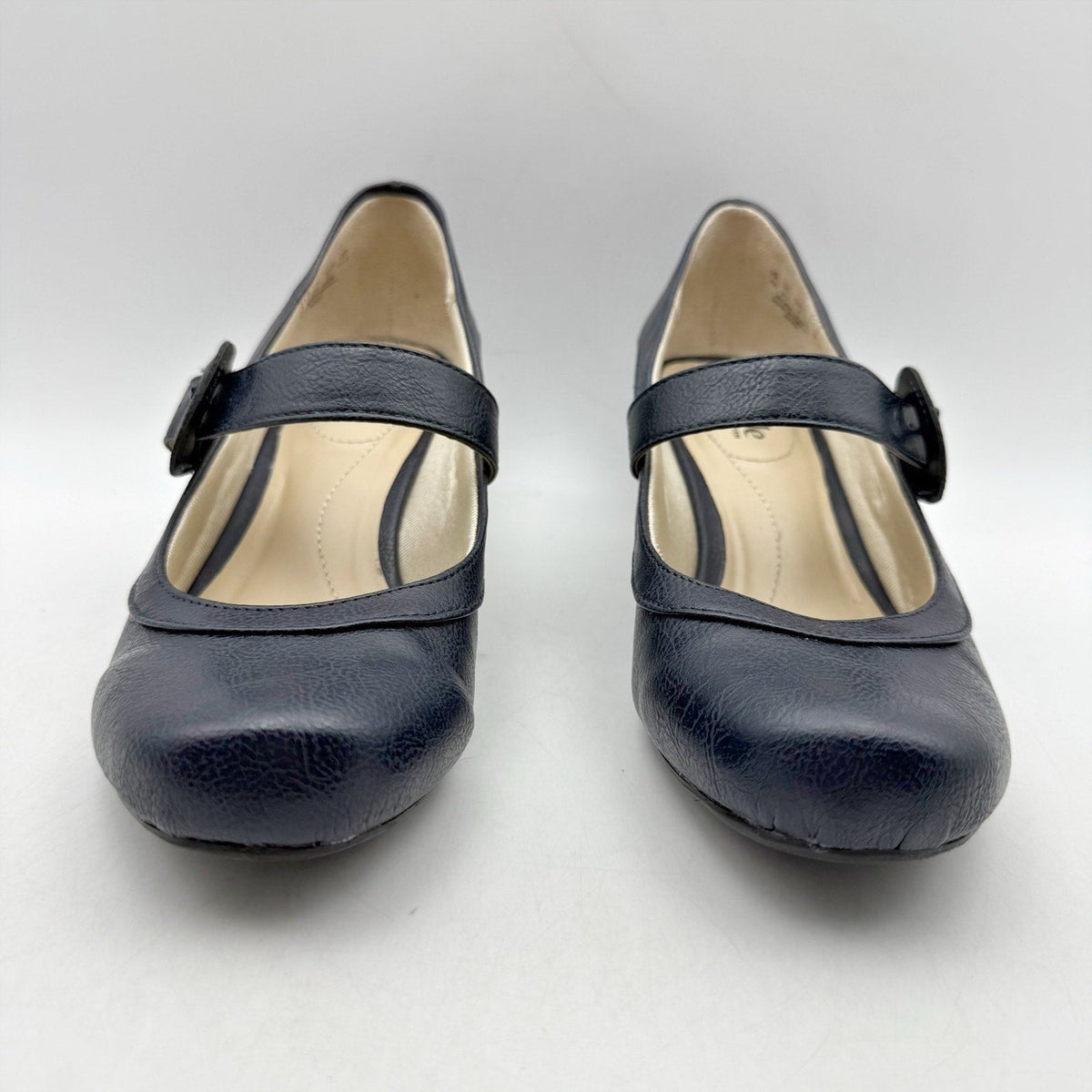 LifeStride Womens Rozz Mary Janes Heels Size 7 WIDE Navy Blue Vegan Leather NIB