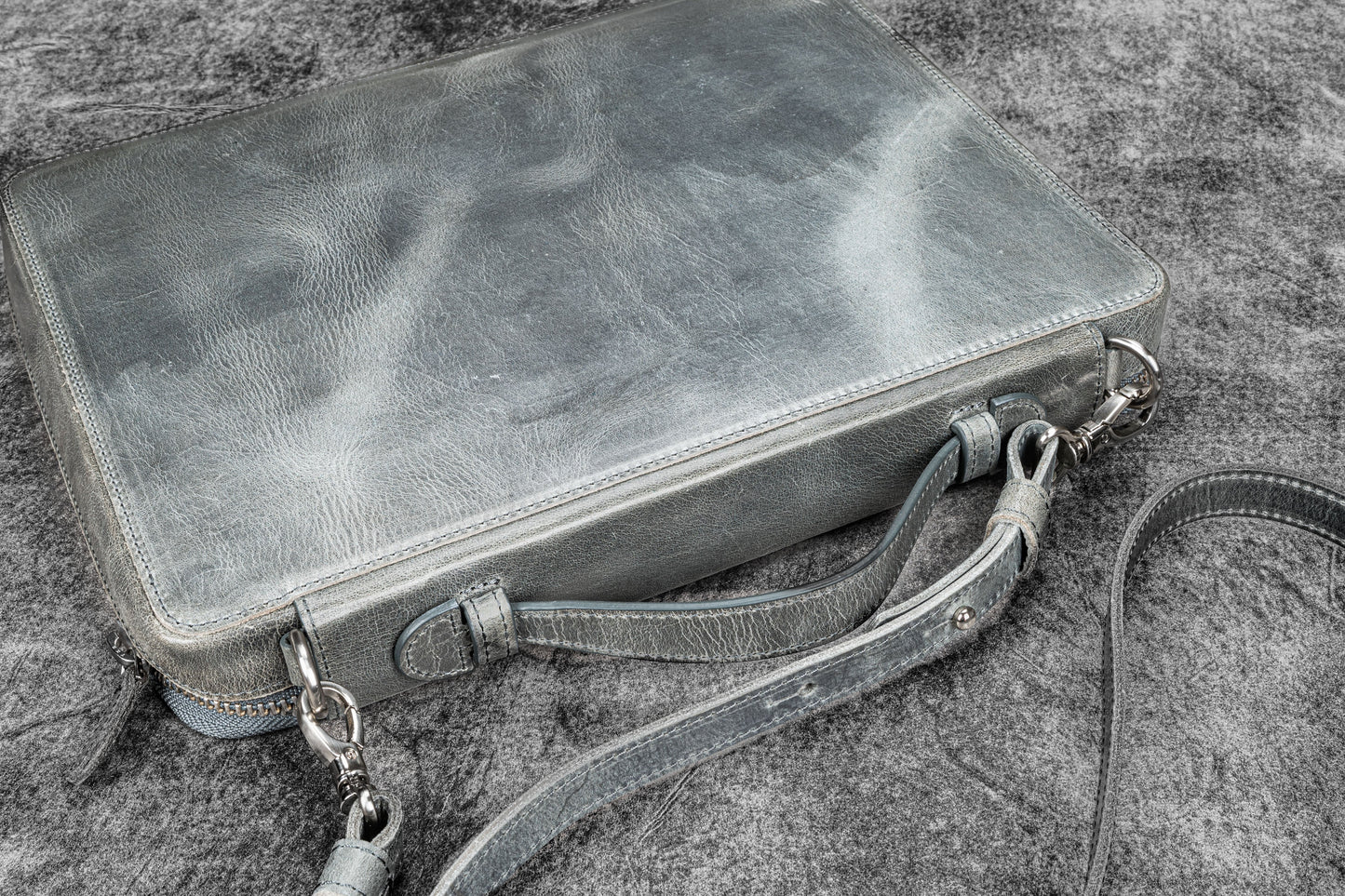 Leather Compendium Bag - A4 Zippered Folio Organizer - Crazy Horse Smoky