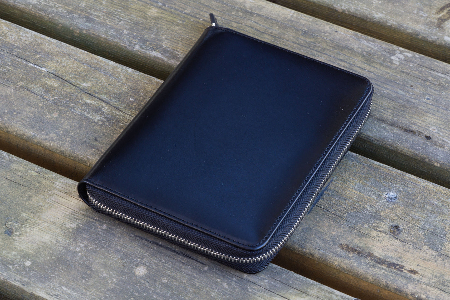 Leather Zippered 5 Slots Pen Case - Black