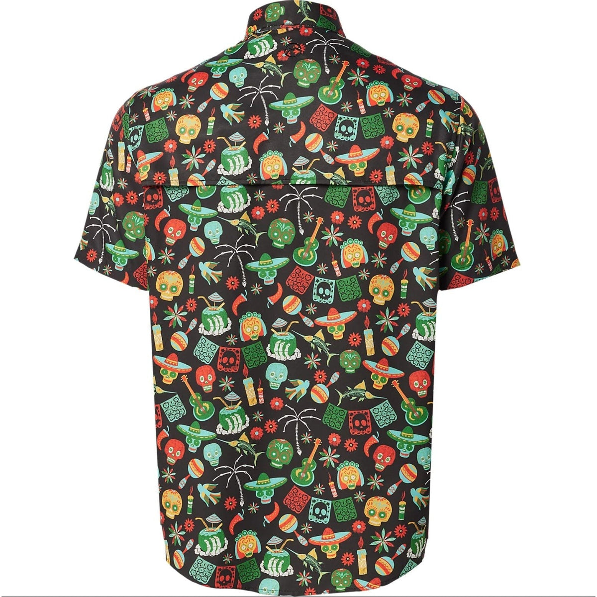 Magellan Mens Dia De Los Muertos Fishing Shirt Large Black Short Sleeve NWOT