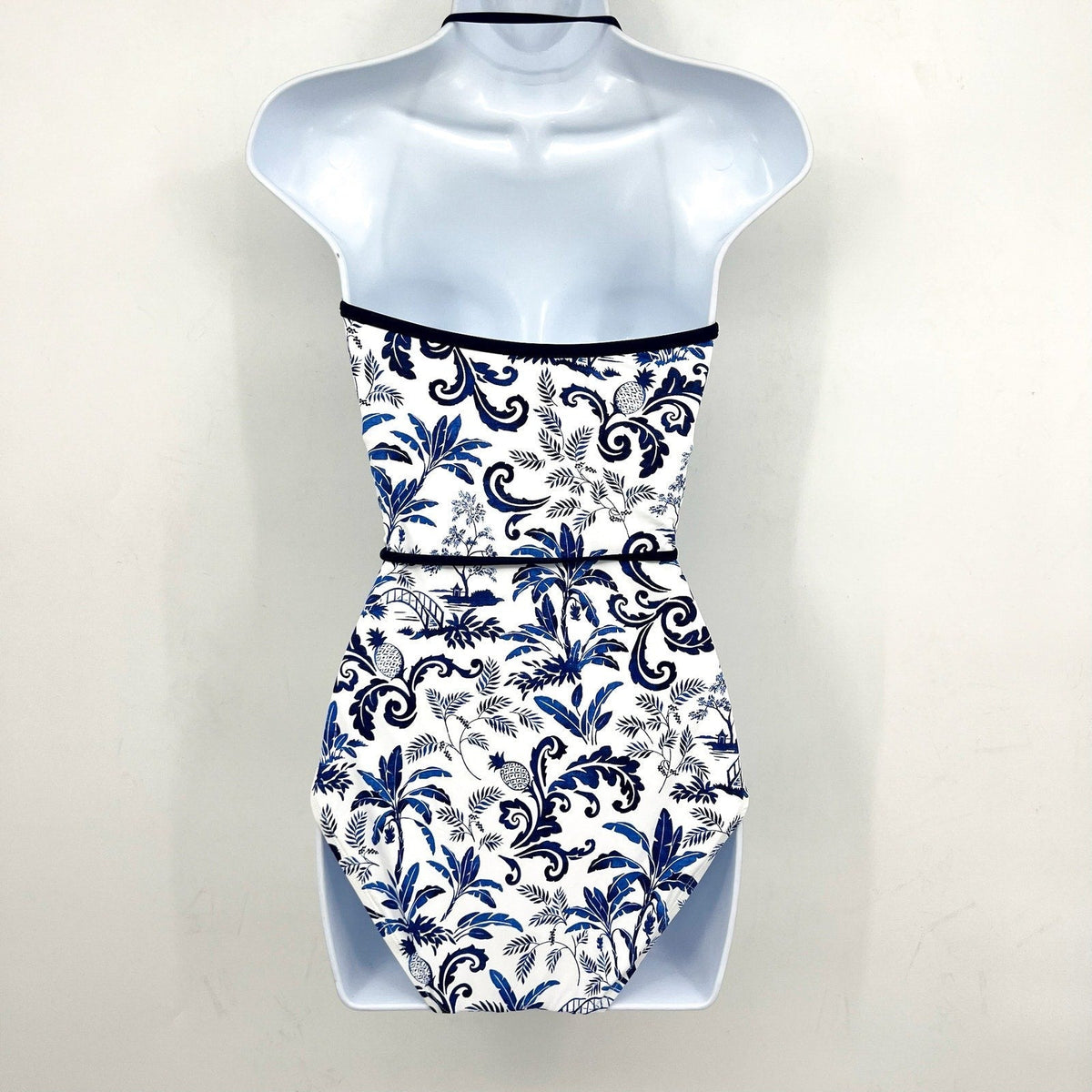 TOMMY BAHAMA Terrazzo Tile Bandeau One Piece Swimsuit Size 4 Blue Floral NWT