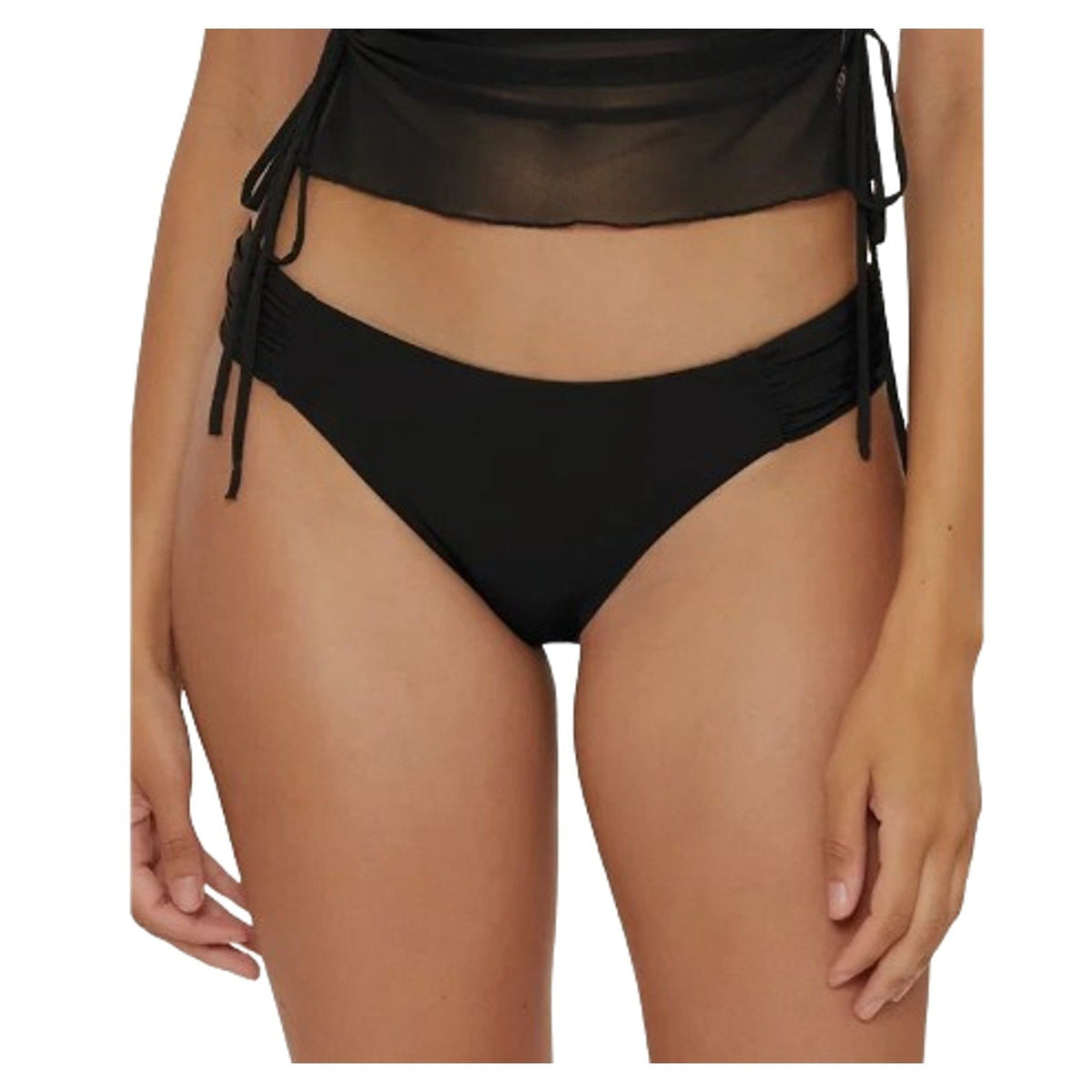 BECCA Women's Muse Side Ruched Bikini Bottoms Large Black Hipster NWT