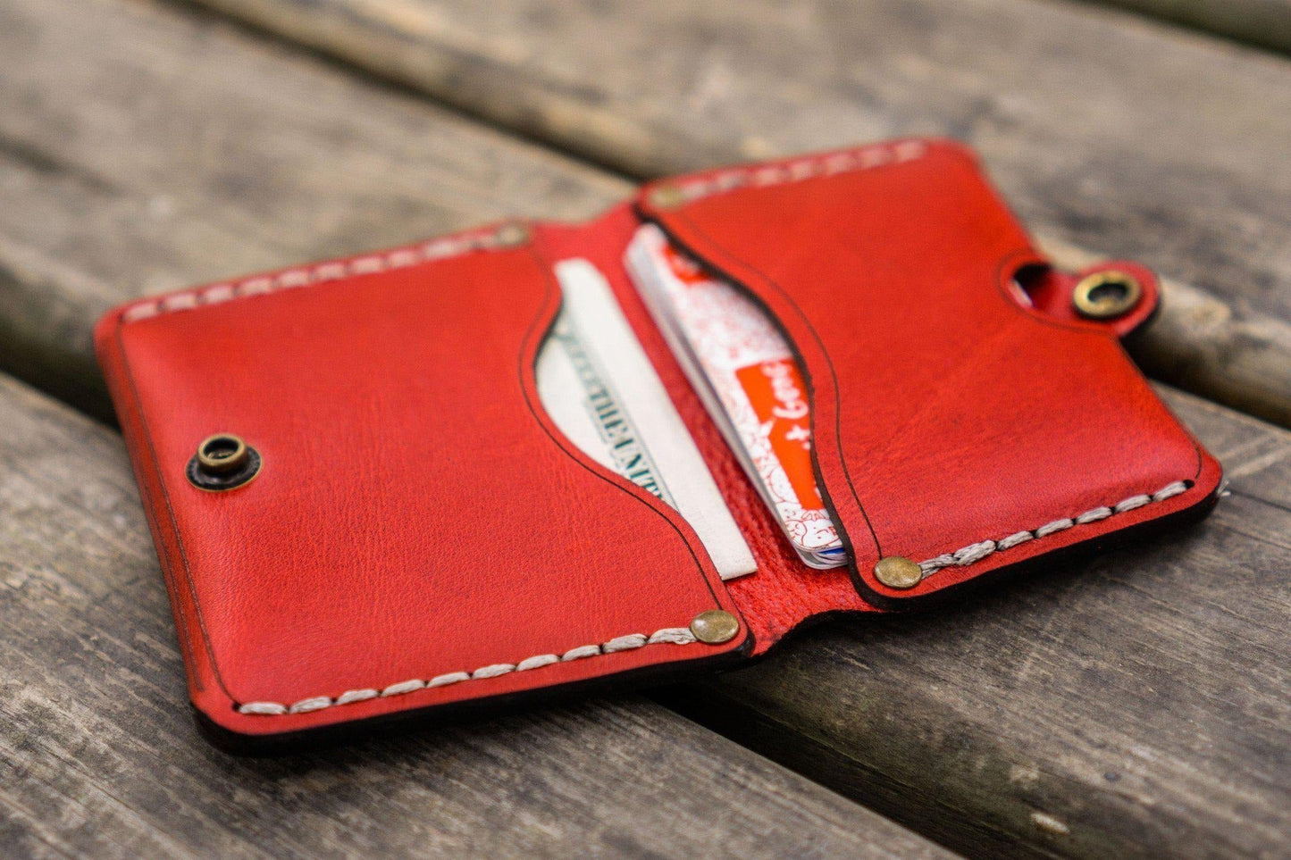 No.38 Personalized Minimalist Hanmade Leather Wallet - Red